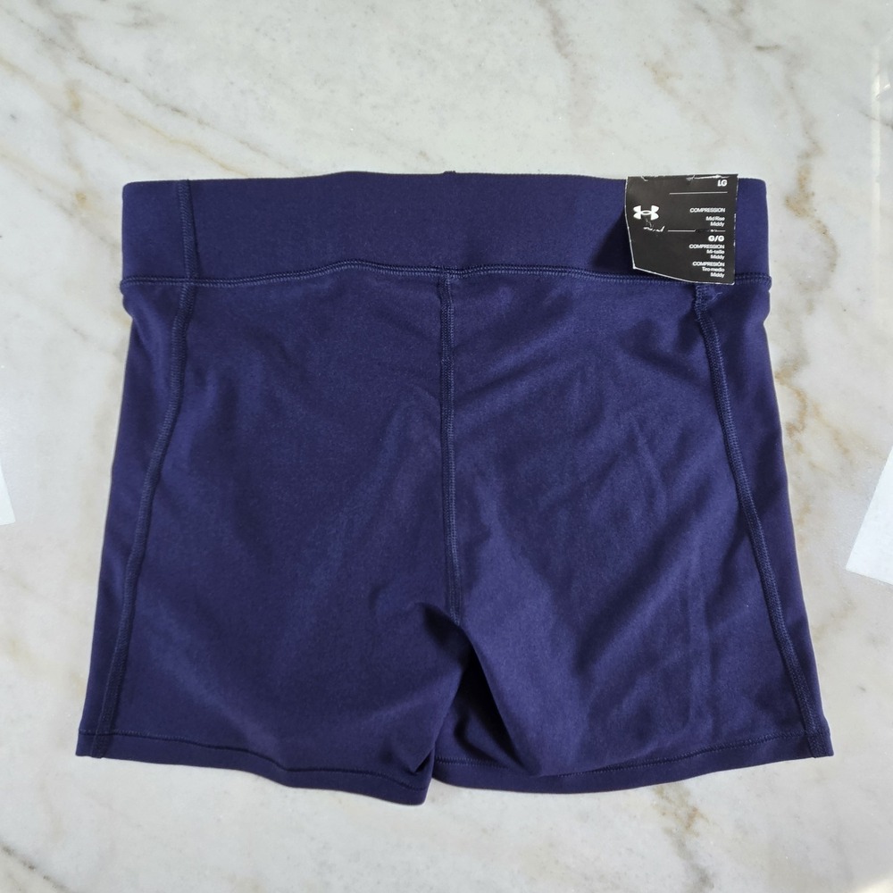 Under Armour HeatGear Compression Shorts‎ Athletic Womens Large Navy Blue NWT - Picture 4 of 9